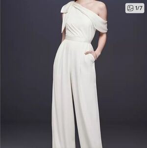 David's Bridal Cream Halter Jumpsuit